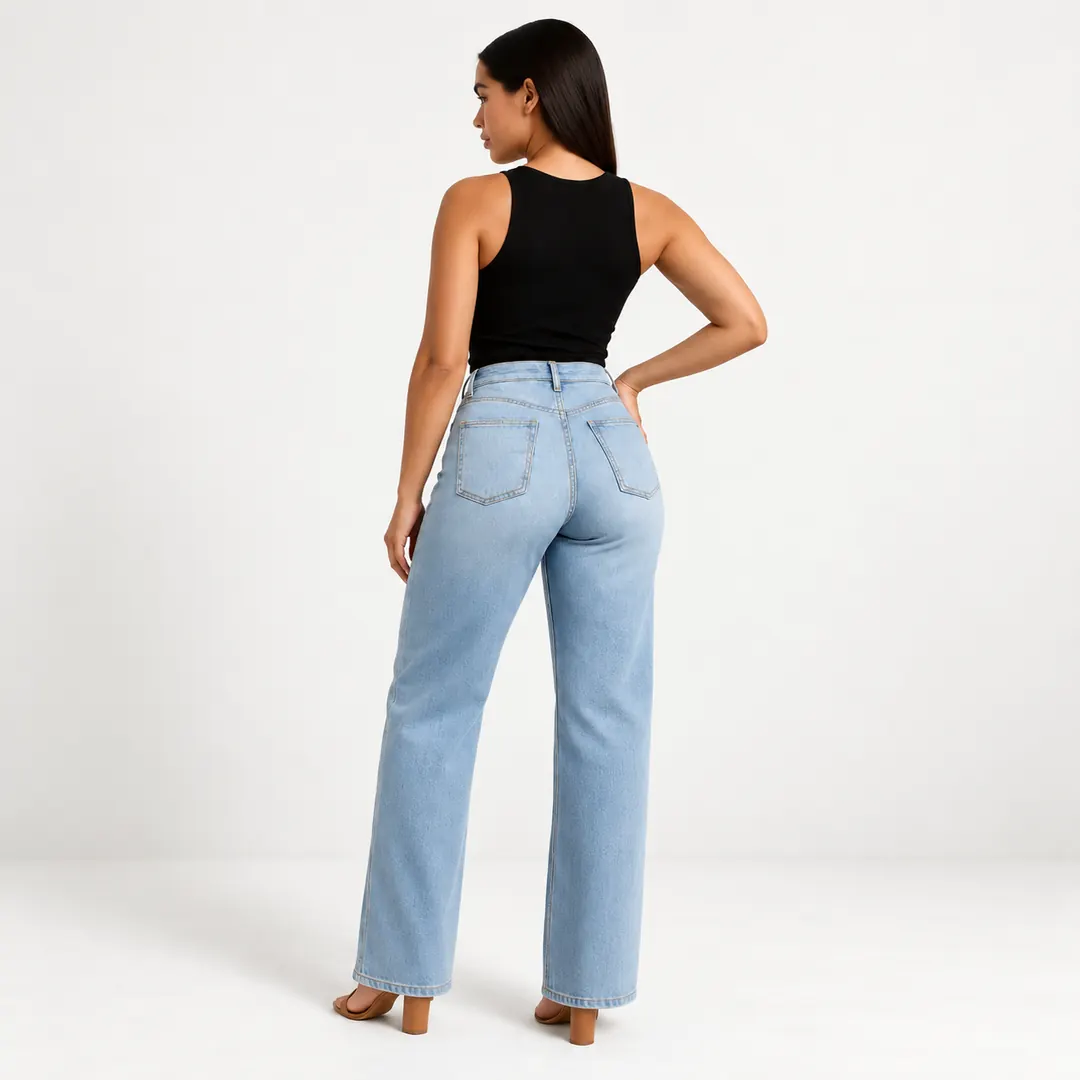 Jeans push up donna wide leg a vita alta Curvèra Sky Blue